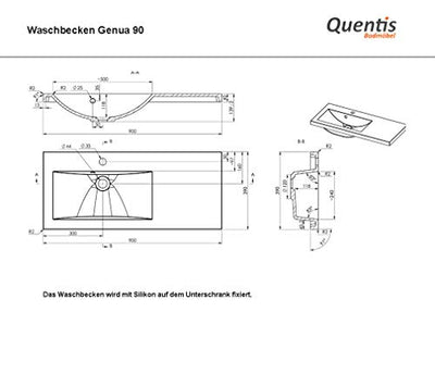 Quentis Badmöbelset Genua 90 cm, weiß glänzend, Waschtisch & Unterschrank (montiert)