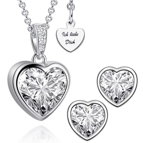 Schmuck Set Damen Silber 925 Herz Schmuckset 3tlg Kette Ohrringe Set Halskette Ich Liebe Dich Damenschmuck Silberschmuck Geburtstag Hochzeitstag Jahrestag Geschenke Frauen Freundin Sie Geschenkidee