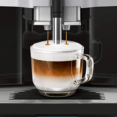 Siemens Kaffeevollautomat EQ.300 TI351509DE, für viele Kaffeespezialitäten, Milchaufschäumer, Keramikmahlwerk, OneTouch-Funktion, Heißwasserfunktion, Antikalk, automatische Reinigung, 1300 W, schwarz