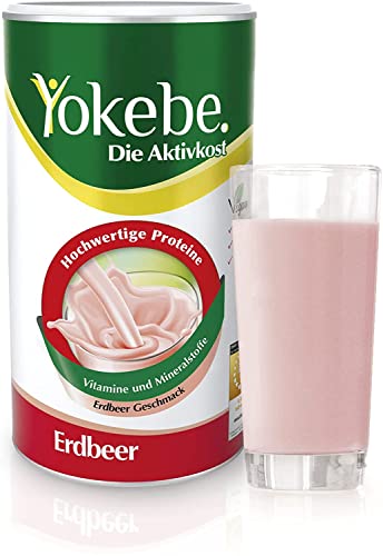 Yokebe - Die Aktivkost - Erdbeer - Diätshake zur Gewichtsabnahme - glutenfrei, laktosefrei und vegan - Diät-Drink mit Proteinen - 500 g = 12 Portionen