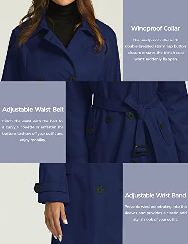 Wantdo Damen Schulterklappen Jacke mit Verstellbare Gürtel Winddicht Herbst Jacke Zweireiher Trenchcoat Mantel Navy S