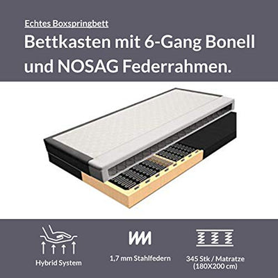 INNOCENT® - S4 | Boxspringbett mit Bettkasten 140x200 in Grau Stoff | 7-Zonen & 3D-Air 6cm | Bonell-Federkernmatratze | H2 Härtegrad | Boxbett für Hotels | HB01