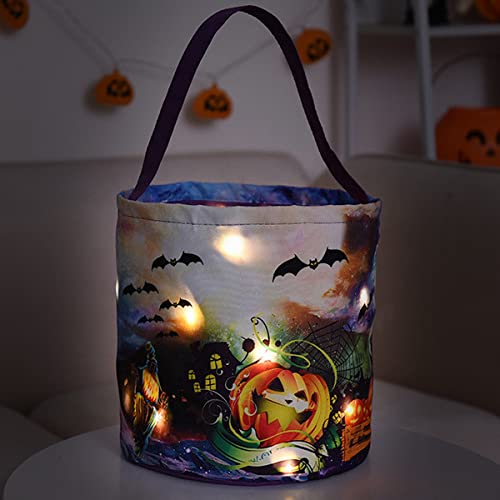 Halloween Süßigkeiten Eimer,Halloween Süßigkeiten Eimer mit LED-Licht,Halloween Kürbisbeutel Süßes Oder Saures Taschen für Halloween Snacks Goodie Süßigkeiten Halloween Party Gefälligkeiten (Purple)