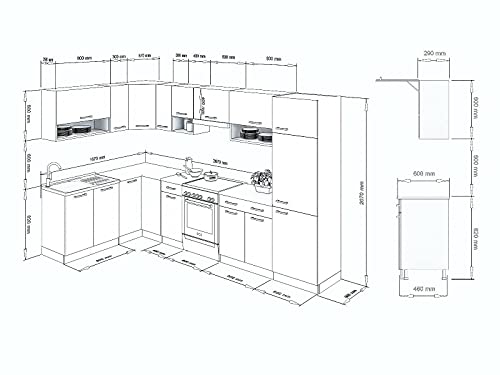 ALIDAM KüChenunterschrank L-form Hochglanz Küchenzeile Küchenblock Komplett-küchen KüChenblock