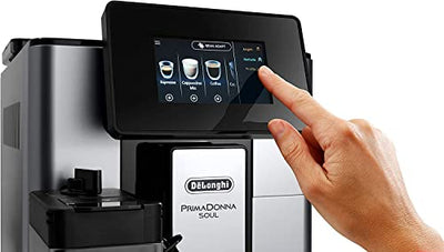 De'Longhi PrimaDonna Soul Perfetto ECAM 612.55.SB Kaffeevollautomat mit LatteCrema Milchsystem und Bean Adapt Technologie, 18 Rezepte, mit Farbdisplay- App-Steuerung, Silber/Schwarz