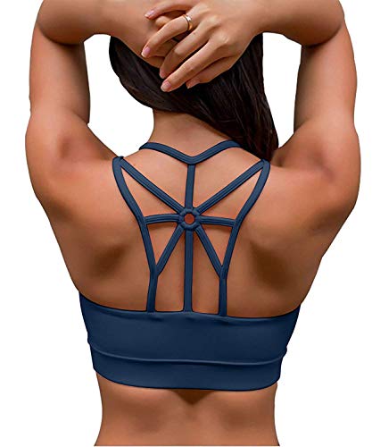 YIANNA Frauen Sport BH Ohne Bügel Gepolstert Racerback Bustier Yoga Sports Bra Push Up Joggen Fitness Top Starker Halt Shirt Blau,YA139 Size S