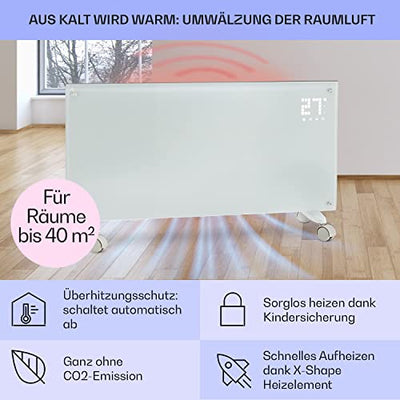 Klarstein Elektroheizung, Konvektor-Heizung mit Bodenrollen, Mobile Elektroheizung Energiesparend, Schlanke, Leise Heizung Elektrisch, Standgerät Heizkörper Elektrisch mit Thermostat, 2000 W