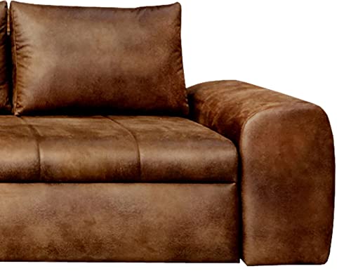 lifestyle4living Ecksofa mit Schlaffunktion und Bettkasten in Braun | Gemütliches Mikrofaser L-Sofa im Vintage-Look mit Stauraum inkl. 4 Rückenkissen