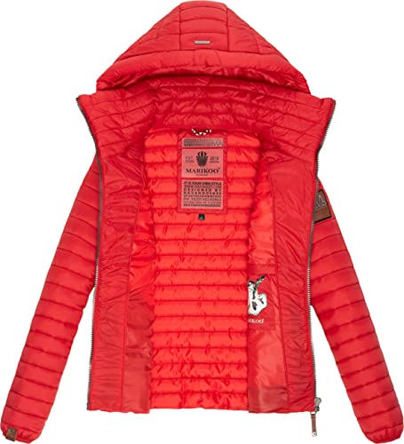 MARIKOO Damen Übergangsjacke Steppjacke mit abnembarer Kapuze Löwenbaby Rot Gr. S