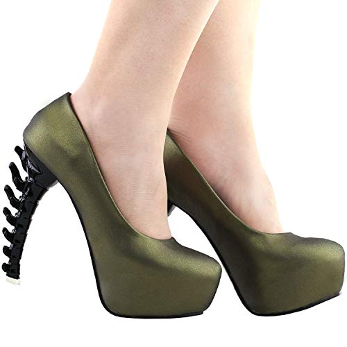 SHOW STORY Hot Fashion Sexy kurvige Slip auf Knochen Fersen Pumps, LF806106L37, 37EU, Grün