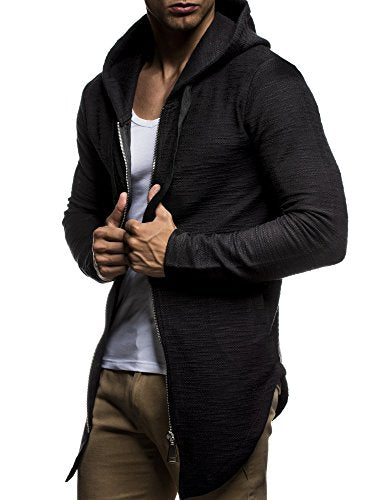 Leif Nelson Herren Sweatjacke mit Kapuze Slim Fit Baumwolle-Anteil Basic Männer Hoodie-Cardigan Langarm Jungen Schwarze Kapuzenjacke für Winter Sommer LN-6301- Schwarz XX-Large