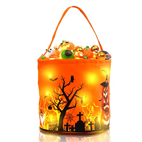 Halloween Tragetaschen mit LED, Trick or Treat Tasche Kinder Storage Bag, Wiederverwendbare Partytüten, für Jungen und Mädchen Halloween Party Decor