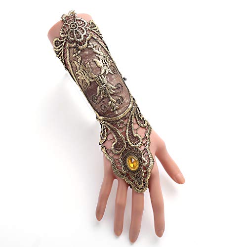 Jurxy Gothic Handstulpe mit Brosche Victorian Steampunk Handgelenk Cuff Gear Armband für Hochzeit Braut Halloween Fasching Accessoires - 1 Paar