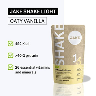 Jake Mahlzeitenersatz-Shake LIght, Vanille, Vegan Trinkmalhzeit Pulver- Unterwegs - 26 Vitamine und Mineralstoffe- 40 Mahlzeiten X116G