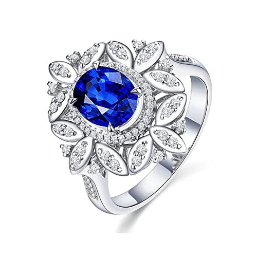 Schmuck Ringe Damen, Ring Jewelry 18 Karat (750) Weißgold mit 1,3ct Blau Ovalschliff Saphir Größe 67 (21,3)