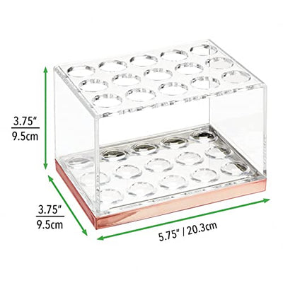 mDesign praktischer Kosmetik Organizer – dekorative Kosmetik Aufbewahrungsbox für Wimperntusche und Lippenstift – Ablage mit 15 Fächern zur Schminkaufbewahrung – durchsichtig und rotgold