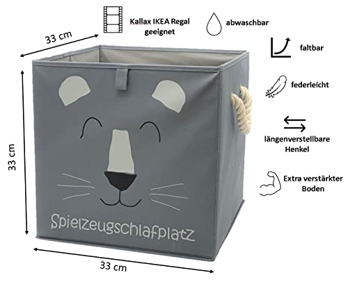 Sappralot Kids - Löwe Aufbewahrungsbox grau für Kinder und Baby, schöne praktische Spielzeugkiste für jedes Kinderzimmer, kompatibel mit IKEA Kallax Regale (33x33x33), Löwe