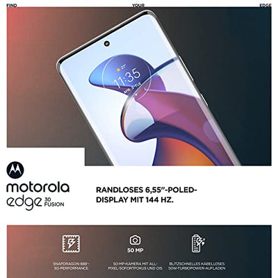 Motorola edge30 fusion Smartphone (6,55"-FHD+-Display, 50-MP-Kamera, 8/128 GB, 4400 mAh, Android 12), Aurora White, inkl. Schutzcover + KFZ-Adapter [Exklusiv bei Amazon]