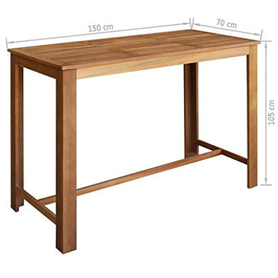 lyrlody- Set aus Tisch und Barhocker, 7-teilig, Couchtisch, Massivholz, Akazienholz, mit Öl-Finish, robust und wasserdicht, 150 x 70 x 105 cm + 42 x 36 x 110 cm