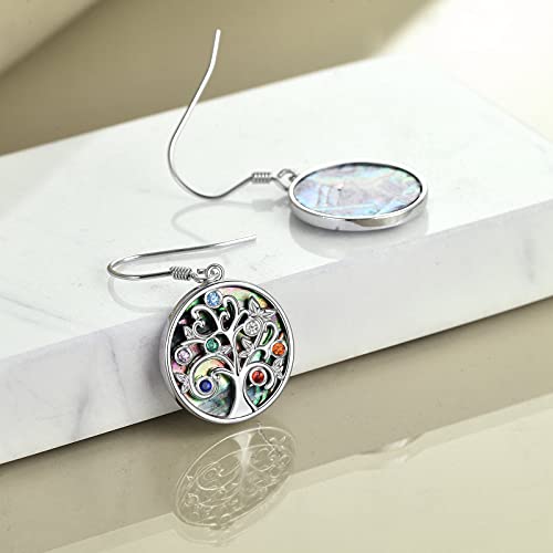 YFN Ohrringe Baum des Lebens Sterling Silber 7 Chakra Lebensbaum Ohrringe Hänge Baumel Ohrringe Schmuck Geschenk für Damen Mädchen