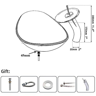 HomeLava Gehärtetes Glas Waschbecken Waschtisch Rund Gold Aufsatzbecken Aufsatzwaschbecken Glaswaschbecken Aufsatzwaschtisch Spülbecken Becken inkl. Ablaufgarnitur und Wasserfall-Wasserhahn