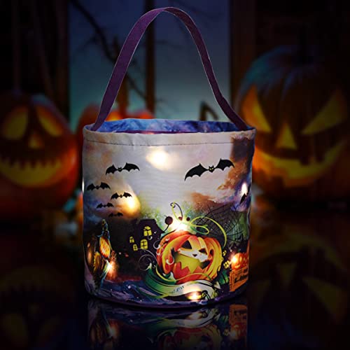 Halloween Süßigkeiten Eimer,Halloween Süßigkeiten Eimer mit LED-Licht,Halloween Kürbisbeutel Süßes Oder Saures Taschen für Halloween Snacks Goodie Süßigkeiten Halloween Party Gefälligkeiten (Purple)