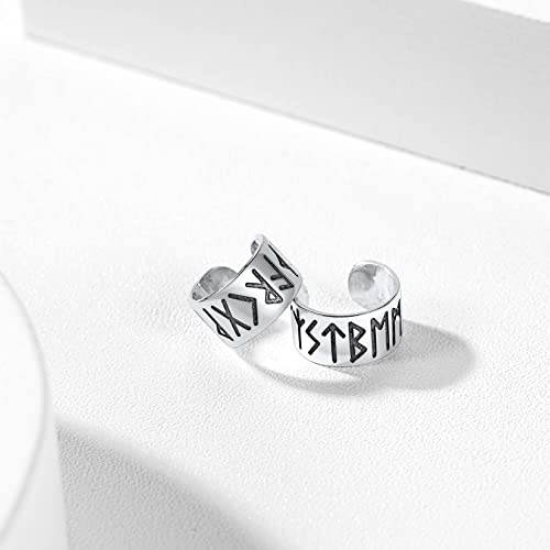 Silvora S925 Silber Ohrclip Mode Viking Rune Ohrstecker Unisex Einfach Rune Zeichen Ohrclip für Herren Damen Einstelbare Viking Ohrringe Schmuck in Silber