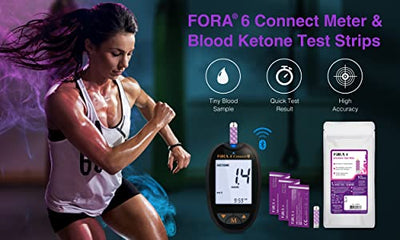 FORA 6 in 1 ketone messgerät set (mg/dl), Bluetooth, (Blutzucker, Gesamtcholesterin, Harnsäure, Hämatokrit, Hämoglobin), Selbsttest, Keto Ernährung, low Carb Diät, Früherkennung von Ketoazidose