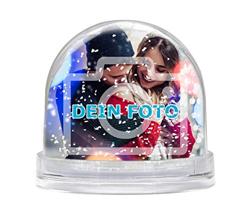 Hochwertige Schneekugel mit eigenem Foto gestalten I Glitzerkugel mit individuellem Bild drucken Lassen I Foto Schneekugel mit weißen Flocken I Weihnachtskugel zum selbst gestalten