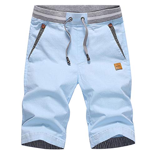 JustSun Kurze Hosen Herren Shorts Sommer Shorts Chino Baumwolle mit Tunnelzug Himmelblau M