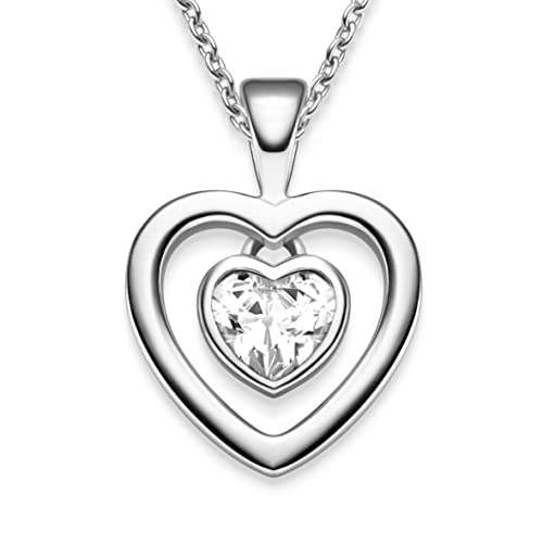 Herzkette Halskette Damen Silber 925 | Frauen Kette mit Anhänger Herzanhänger | Silberkette mit Zirkonia-Herz | Geschenk Freundin Geburtstag Jahrestag