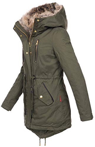 Navahoo warme Damen Winter Jacke lang Teddyfell Winterjacke Parka Mantel B648 [B648-Diamond-Grün-Gr.M]