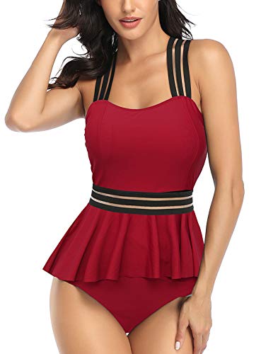 Misolin Damen Tankini 2 Stück Bademode Push Up mit hoher Taille