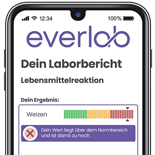 EVERLAB Lebensmittel-Reaktionstest – IGE & IgG4 Screening für 40 verschiedene Lebensmittel| Detaillierte Auswertung | Selbsttest für Zuhause