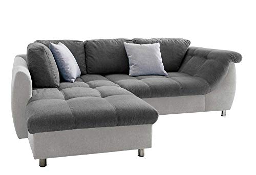 lifestyle4living Ecksofa mit Schlaffunktion und Bettkasten in Anthrazit mit großen Rücken-Kissen, Microfaser-Stoff | Gemütliches L-Sofa mit Longchair im modernen Look