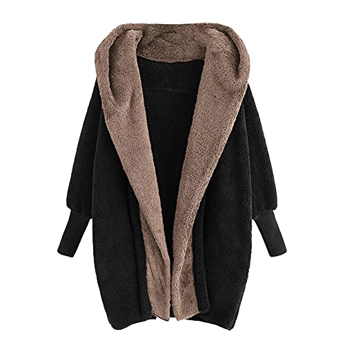 KGLHTYU Fleecemantel Damen Herbstjacke mit Kapuze Teddy Flauschjacke Plüschjacke Kunstpelzjacke Kapuzenjacke Strickjacke Lose Langarmjacke Reißverschluss Plüschmantel S-5XL