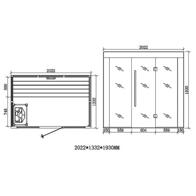 EO-SPA Sauna E1203A-IR Pappelholz 202x133 9kW Vitra