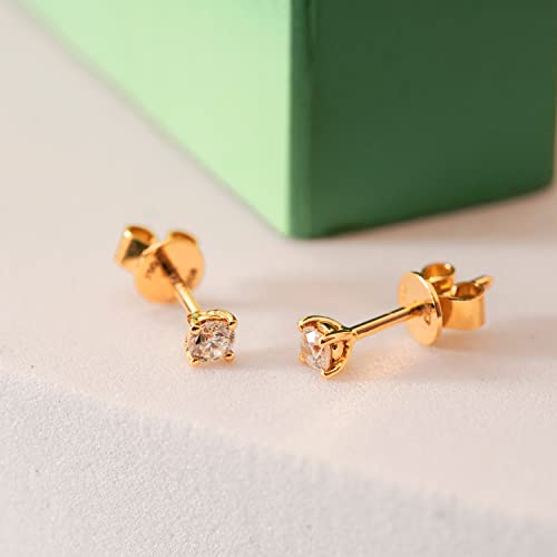 Diamant Ohrstecker 750 Gold 3.3 mm - Damen Ohrringe 18 Karat Gelbgold mit 2 Diamanten 0.30 Karat - Echtgold Brilliant Ohrstecker mit Schmuck Geschenk Box Ohrschmuck