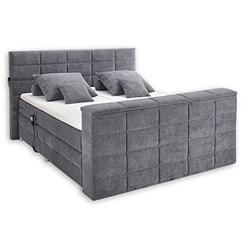 DENVER 6 Boxspringbett 180x200 elektrisch verstellbar, Anthrazit - Bequemes Doppelbett mit motorisierter TV-Halterung - 202 x 123 x 240 cm (B/H/T)