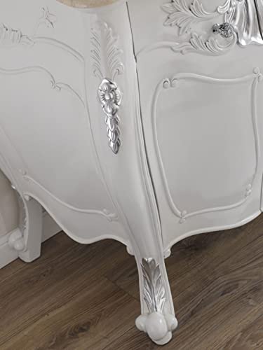 Simone Guarracino Luxury Design Waschtischunterschrank mit Spiegel Anderson Moderner Barock Stil Badmöbel Set gewölbt weiß lackiert und Blattsilber Marmorplatte Creme Crystal Sw Haken