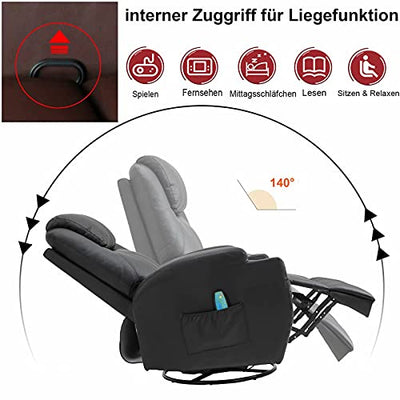 Fernsehsessel Relaxsessel Massagesessel mit Wärmefunktion und Vibration,Fernbedienung 360° Drehbar Black