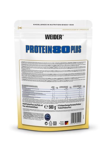 WEIDER Protein 80 Plus Mehrkomponenten Protein, Vanille, Eiweißpulver für cremige, unverschämt leckere Eiweißshakes, Kombination aus Whey, Casein, Milchprotein-Isolat und Ei, Fett- & Zuckerarm