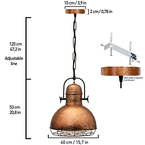 Bamyum Vintage Lampe Ø40 cm Wohnzimmerlampe Deckenleuchte E27 Lampe Küche Metall Küchenlampe Hängend Retro Deko Hängelampe Wohnzimmer Deckenlampe Vintage Industrial Deko