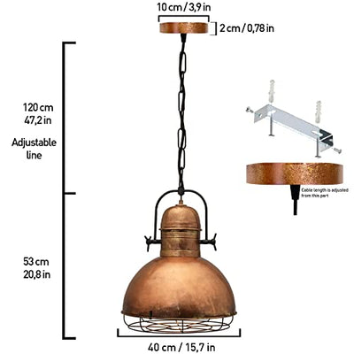 Bamyum Vintage Lampe Ø40 cm Wohnzimmerlampe Deckenleuchte E27 Lampe Küche Metall Küchenlampe Hängend Retro Deko Hängelampe Wohnzimmer Deckenlampe Vintage Industrial Deko