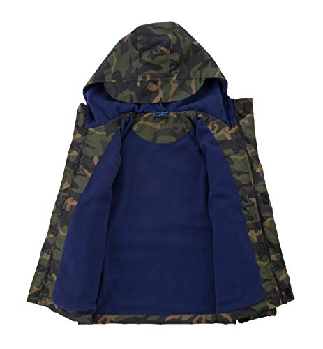 YOUNGSOUL Kinder Gefütterte Regenjacke Outdoorjacke Wasserdicht Übergangsjacke Jungen Softshelljacke Camouflage Jacke mit Kapuze Armeegrün DE: 104-110 (Herstellergröße 110)