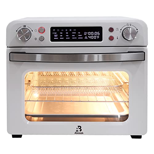 25 L Heißluftfritteuse, Heißluft-Backofen 1700W mit 9 Programmen, 25 L Kapazität, 5 Zubehör, mit LED-Display, Temperaturregelung und Timer (25L-weiß-Doppelknopf)