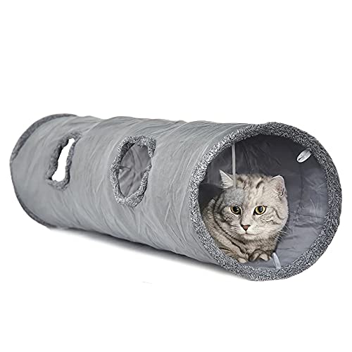 LeerKing Katzentunnel Katzenspielzeug Faltbar Spieltunnel Knisternder Rascheltunnel für alle Katzen und kleine Tiere 2 Höhlen 130 * 30cm