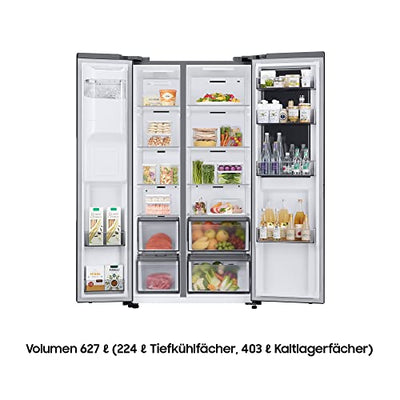 Samsung RH68B8521B1/EG Side-by-Side Kühlschrank, 178 cm, 627 ℓ, Food Showcase-Tür, Platzsparender In-Door Icemaker, Twin Cooling+, No Frost+, 4,5 ℓ Wassertank, Premium Black Steel