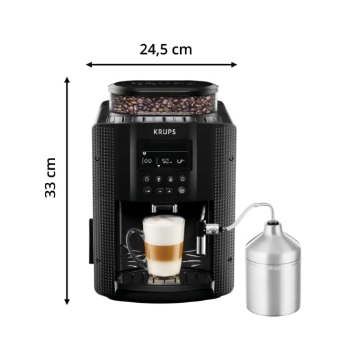 Krups EA8150 Kaffeevollautomat Essential Espresso | 1450 Watt | 1,7 Liter Wassertank | 15 bar | LCD-Display | 3 Temperaturstufen + 3 Mahlgrade | Schwarz