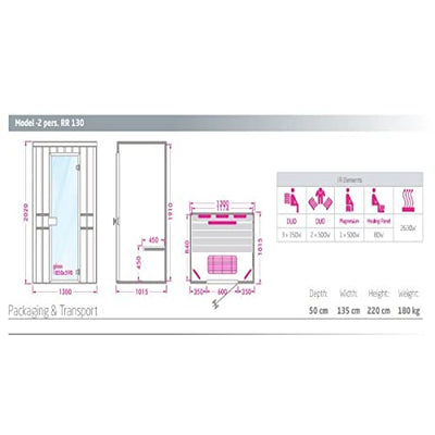 Infrarotkabine Infrarot Sauna Infrawave RR-130 für 2 Personen / 130 x 101 x 202cm